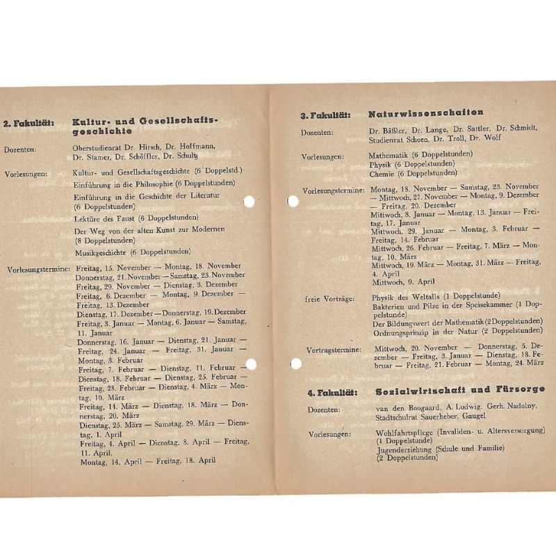Vorlesungsverzeichnis 1946/47 © Stadtarchiv Neustadt